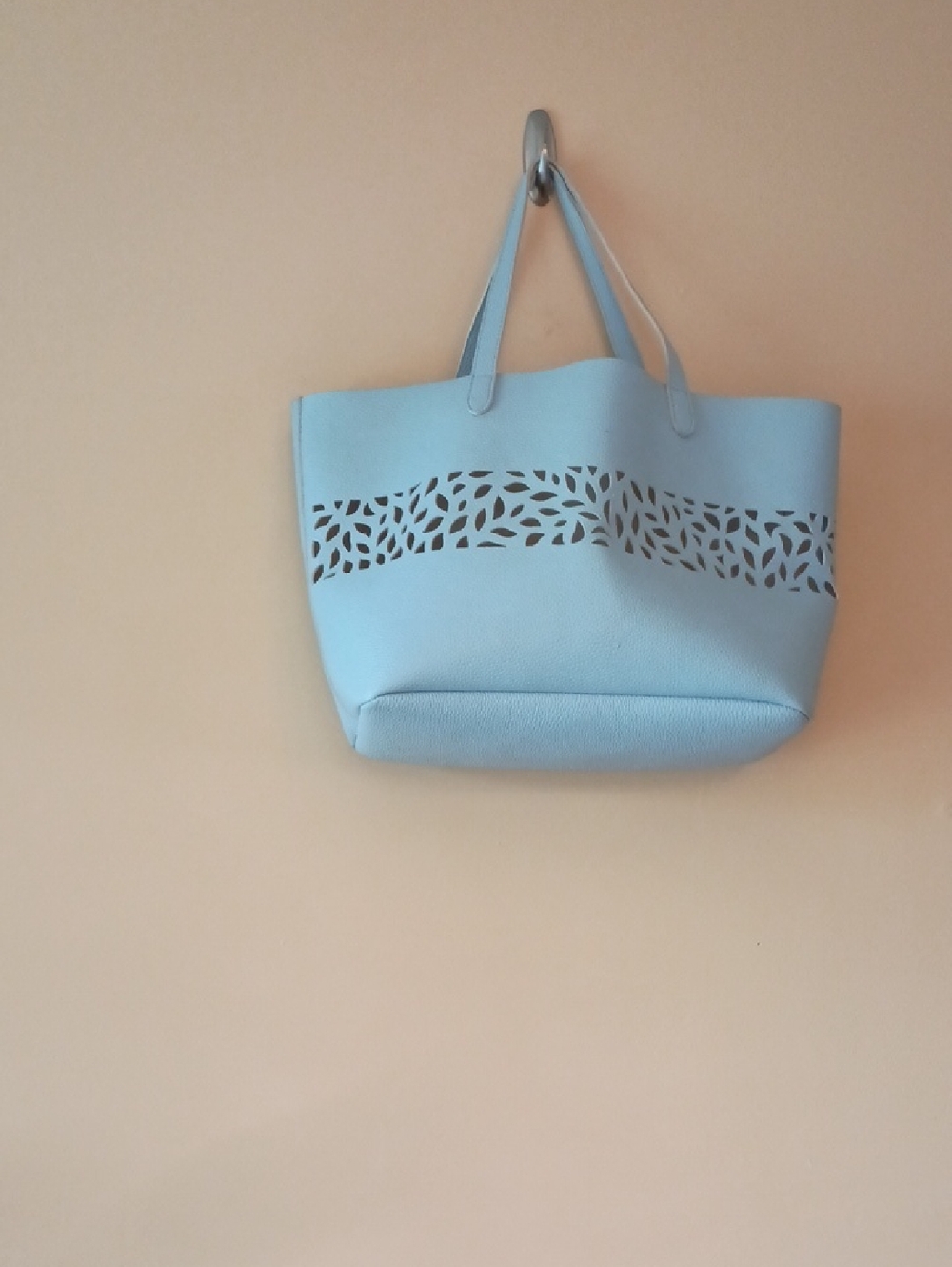 Light Blue Women's Tote Bag with Cutout Detail